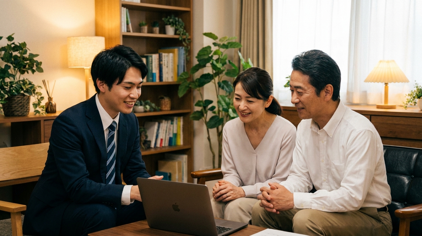 税理士に送料の会計処理について相談し、安心している経営者。